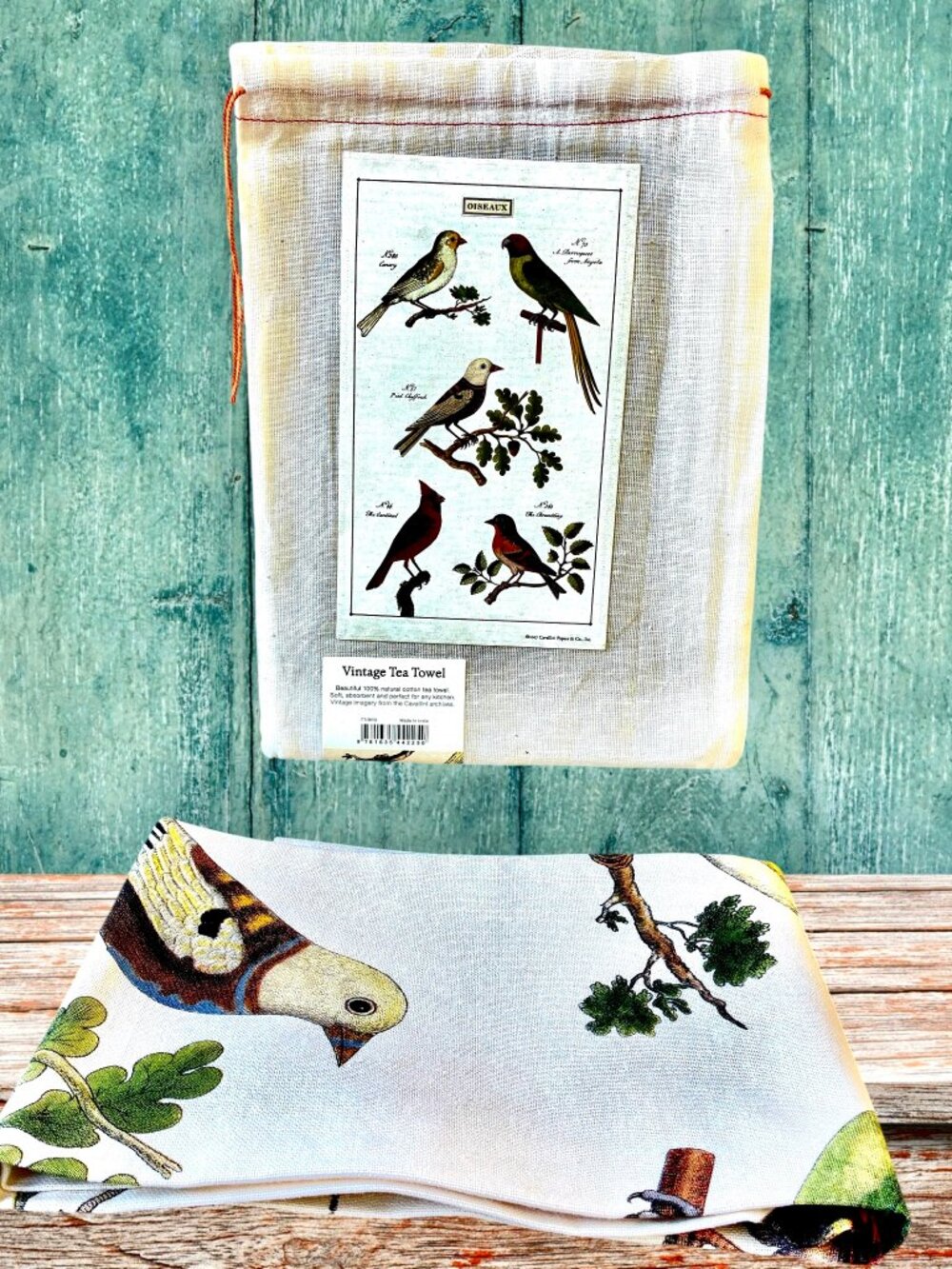 Cavallini & Co. Vintage Kitchen Tea Towel 100% Natural Cotton BIRDS New